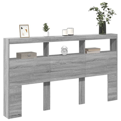 Headboard Cabinet with LED Grey Sonoma 180x17x102 cm