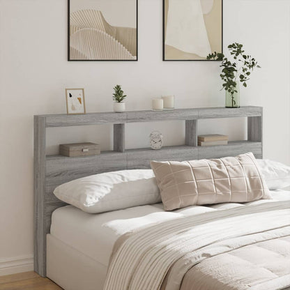 Headboard Cabinet with LED Grey Sonoma 180x17x102 cm