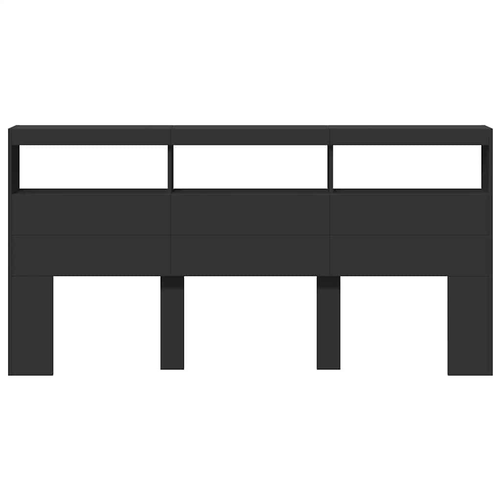 Headboard Cabinet with LED Black 200x17x102 cm