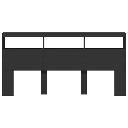 Headboard Cabinet with LED Black 200x17x102 cm