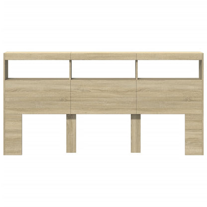 Headboard Cabinet with LED Sonoma Oak 200x17x102 cm