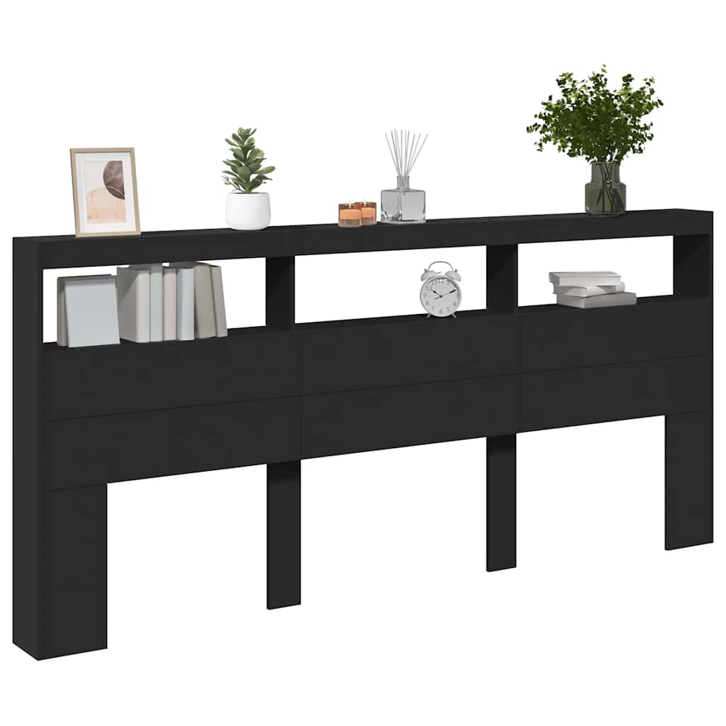 Headboard Cabinet with LED Black 220x17x102 cm