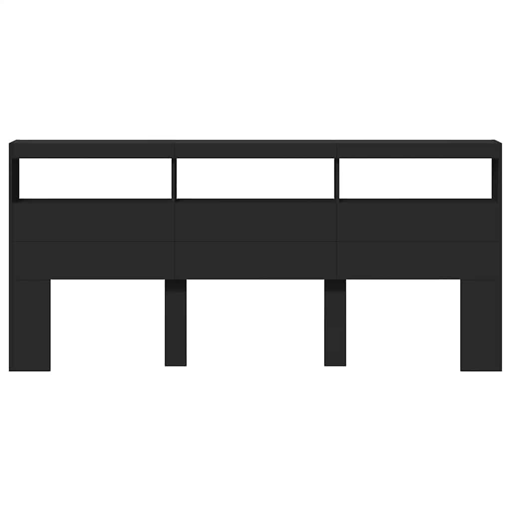 Headboard Cabinet with LED Black 220x17x102 cm
