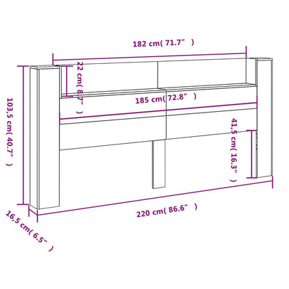 Headboard Cabinet with LED White 220x16.5x103.5 cm