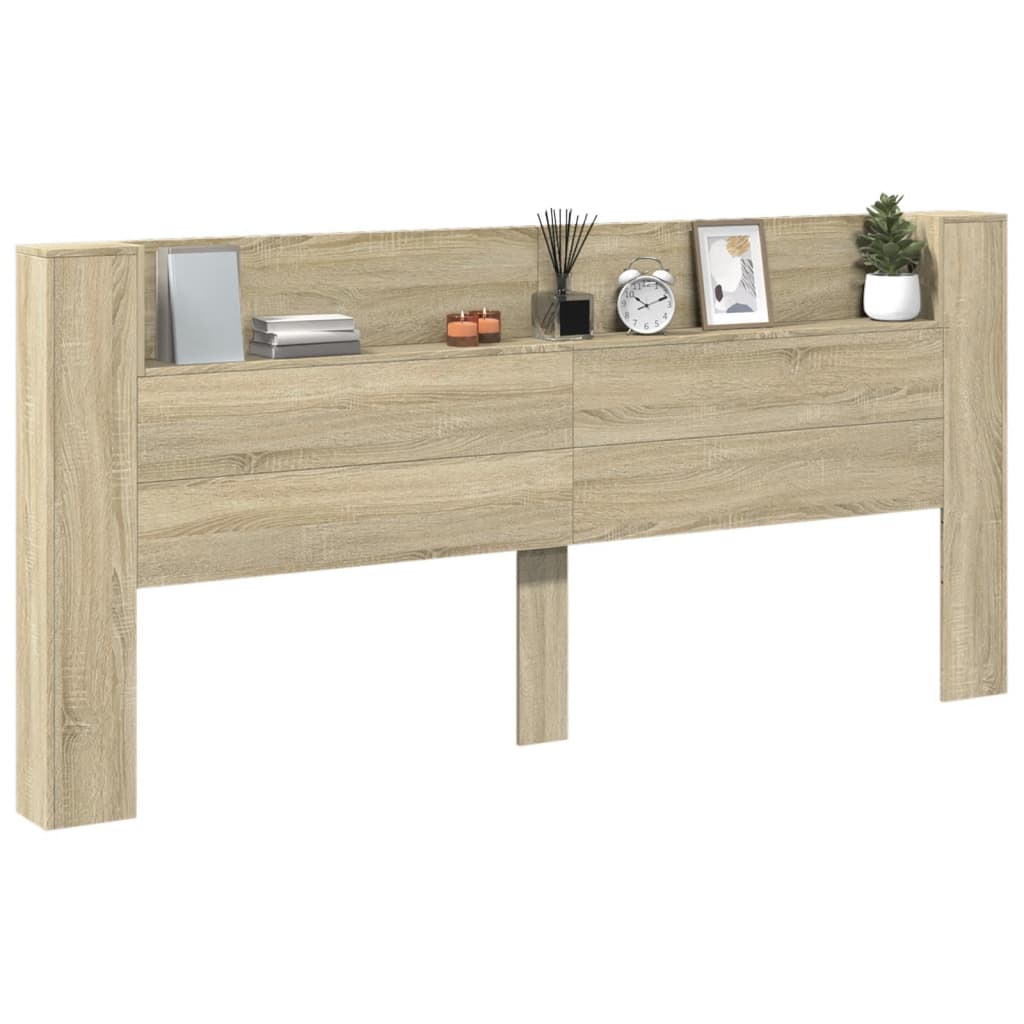 Headboard Cabinet with LED Sonoma Oak 220x16,5x103,5 cm