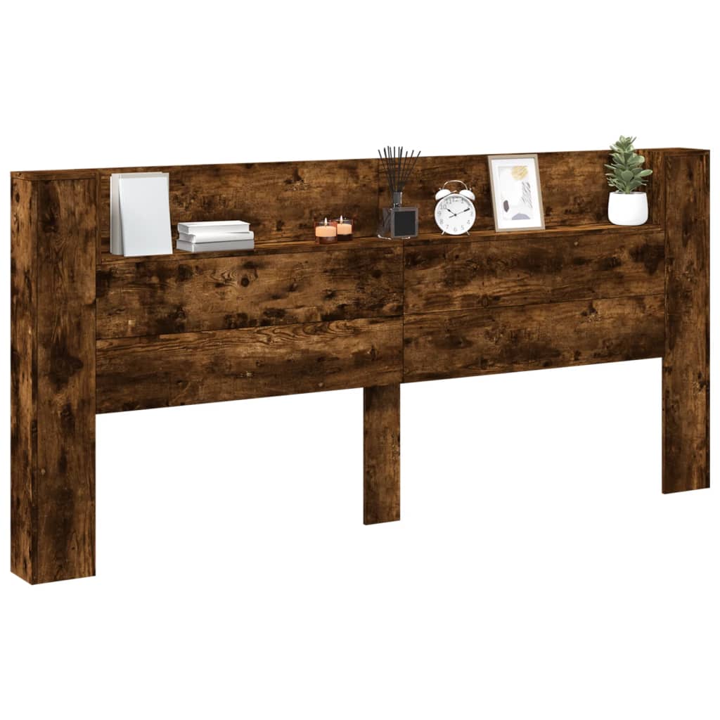 Headboard Cabinet with LED Smoked Oak 220x16,5x103,5 cm