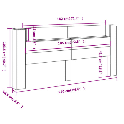 Headboard Cabinet with LED Brown Oak 220x16.5x103.5 cm
