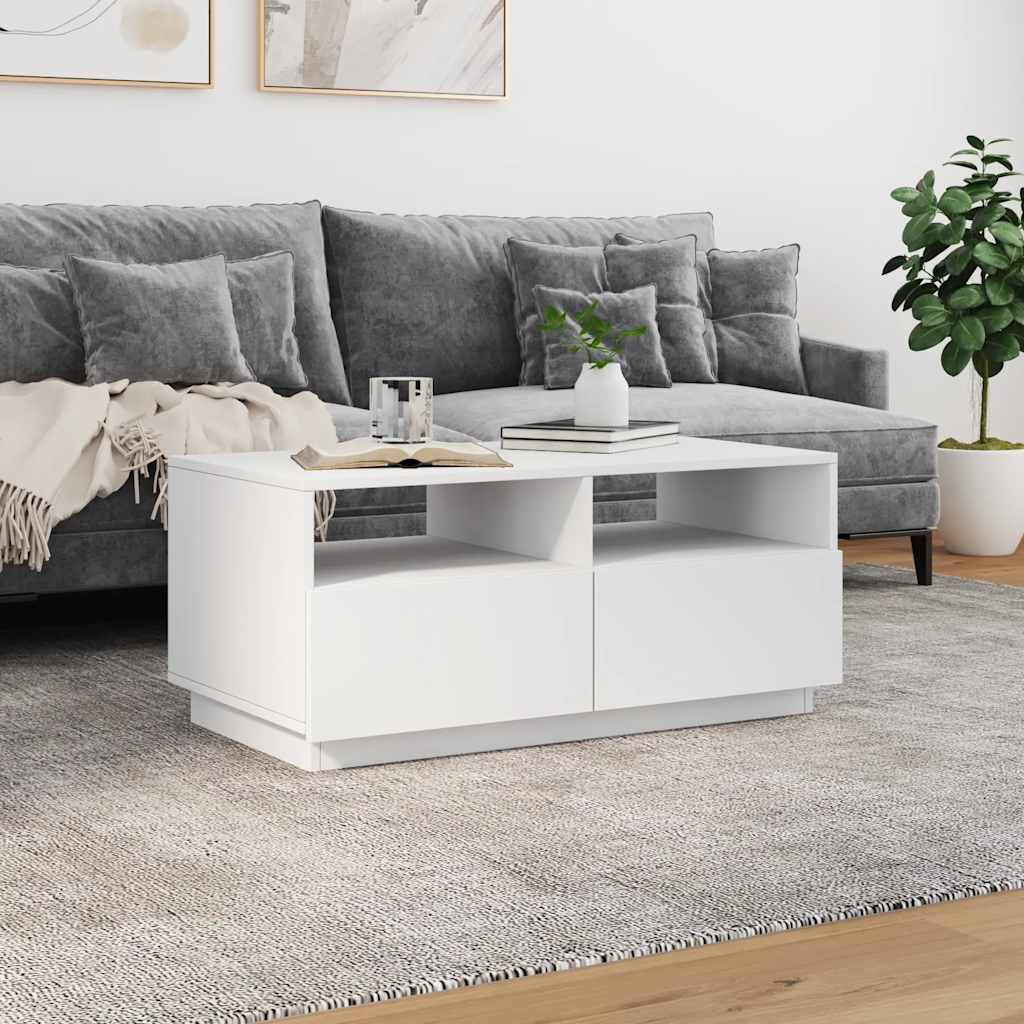 Coffee Table with LED Lights White 90x49x40 cm