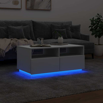 Coffee Table with LED Lights White 90x49x40 cm