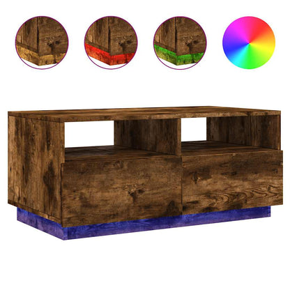 Coffee Table with LED Lights Smoked Oak 90x49x40 cm