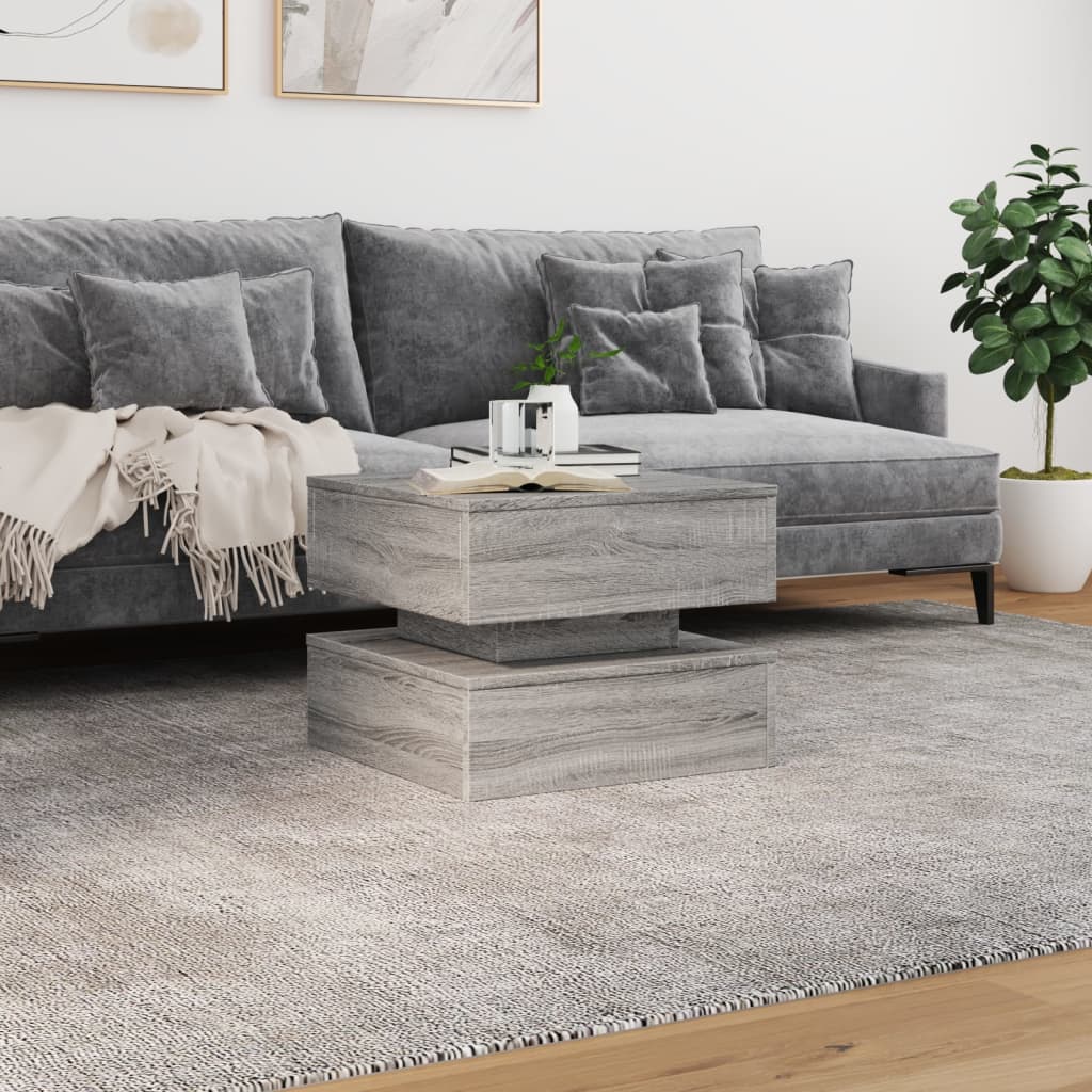 Coffee Table with LED Lights Grey Sonoma 50x50x40 cm
