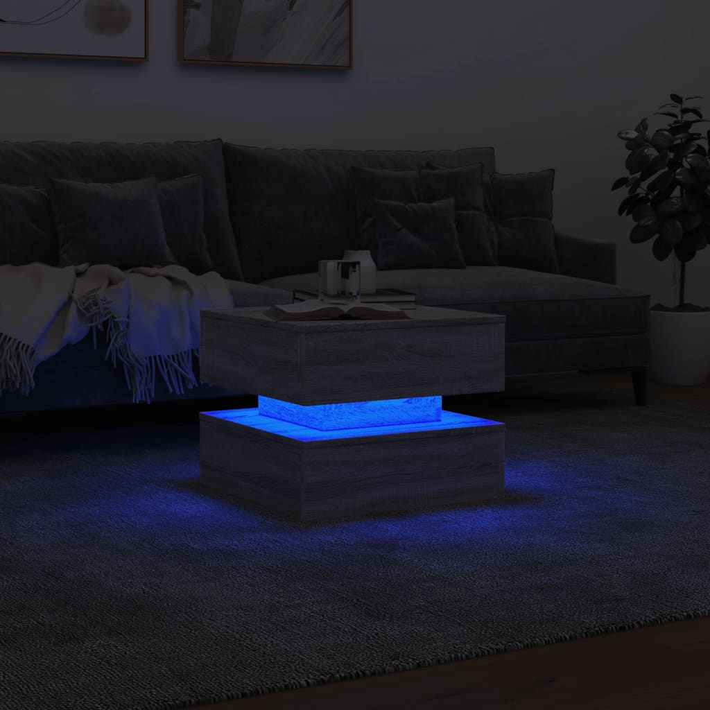 Coffee Table with LED Lights Grey Sonoma 50x50x40 cm