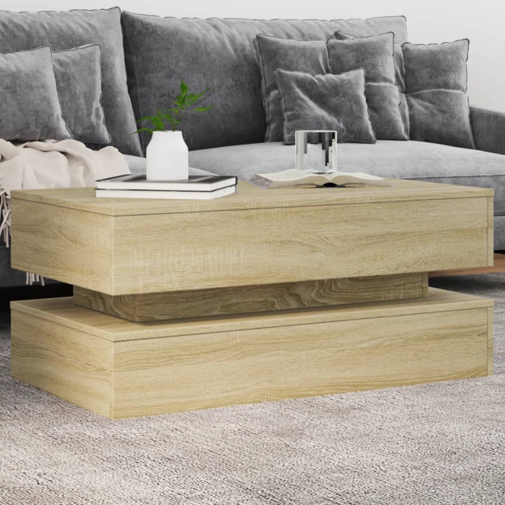 Coffee Table with LED Lights Sonoma Oak 90x50x40 cm