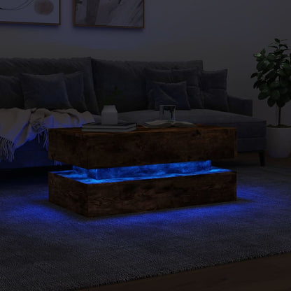 Coffee Table with LED Lights Smoked Oak 90x50x40 cm