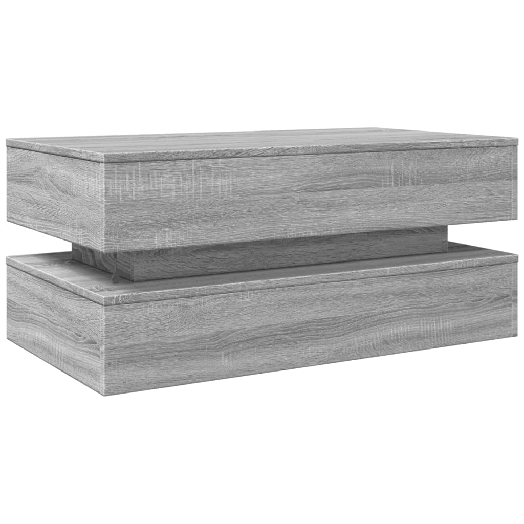 Coffee Table with LED Lights Grey Sonoma 90x50x40 cm