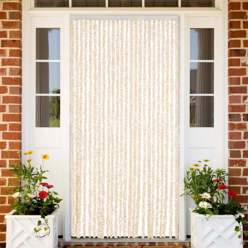 Fly Curtain Beige and White 100x230 cm Chenille