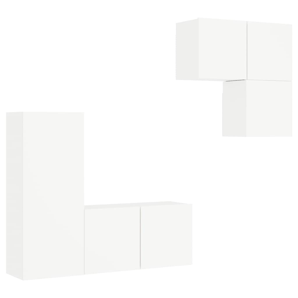 4 Piece TV Wall Units White Engineered Wood