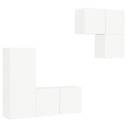 4 Piece TV Wall Units White Engineered Wood