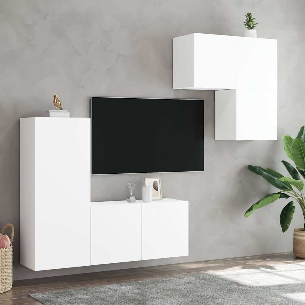 4 Piece TV Wall Units White Engineered Wood