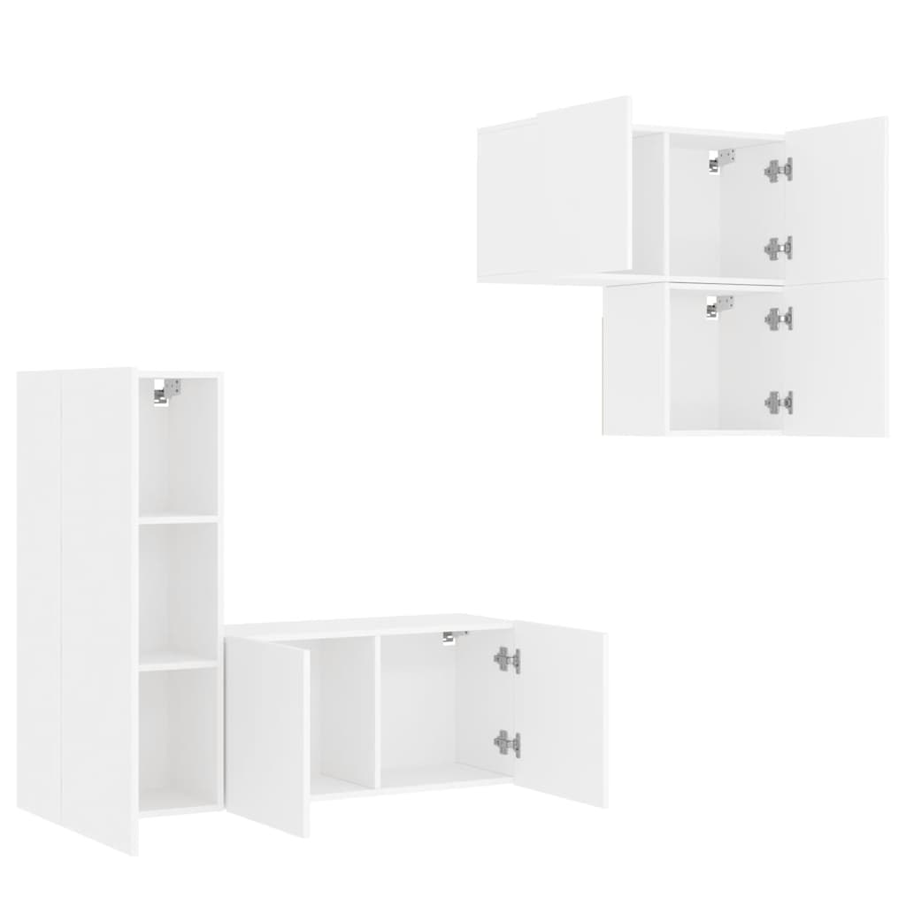 4 Piece TV Wall Units White Engineered Wood