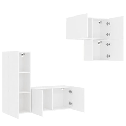 4 Piece TV Wall Units White Engineered Wood