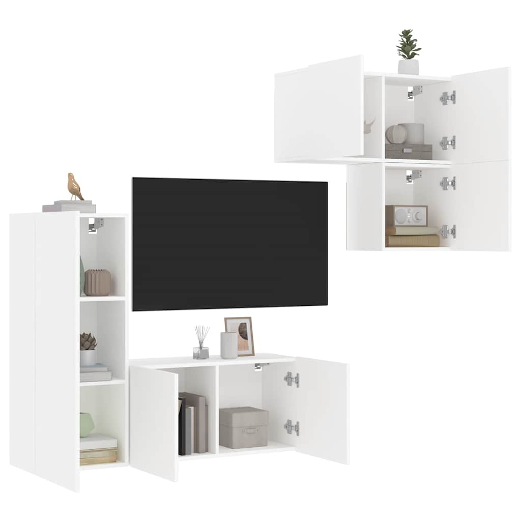 4 Piece TV Wall Units White Engineered Wood