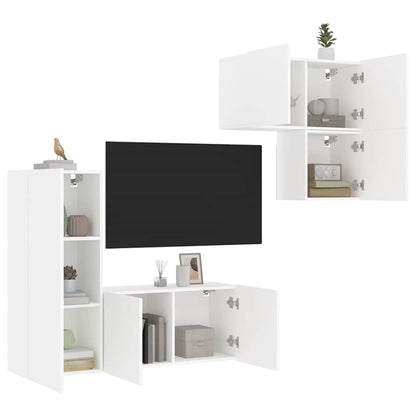 4 Piece TV Wall Units White Engineered Wood
