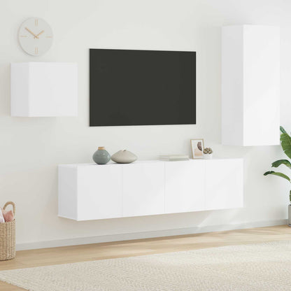 4 Piece TV Wall Units White Engineered Wood