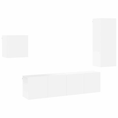 4 Piece TV Wall Units White Engineered Wood