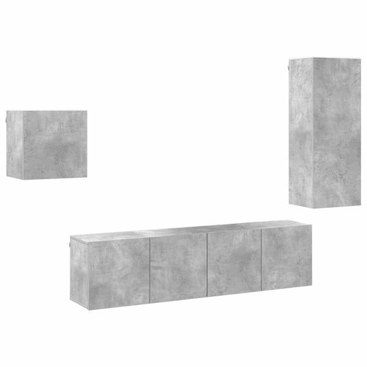 4 Piece TV Wall Units Concrete Grey Engineered Wood