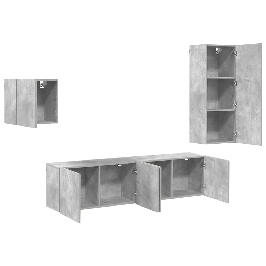 4 Piece TV Wall Units Concrete Grey Engineered Wood