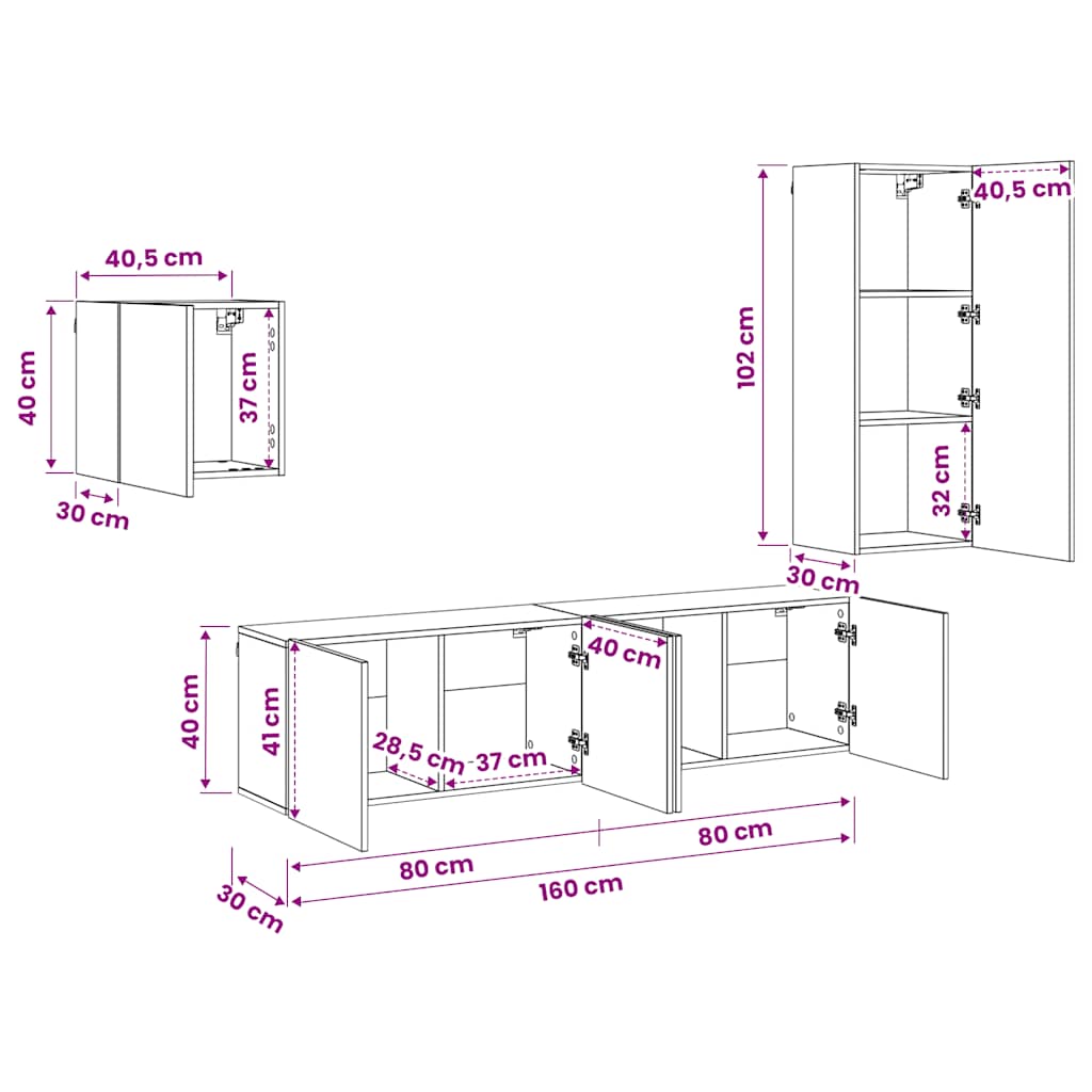 4 Piece TV Wall Units Concrete Grey Engineered Wood