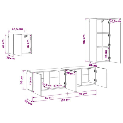 4 Piece TV Wall Units Concrete Grey Engineered Wood