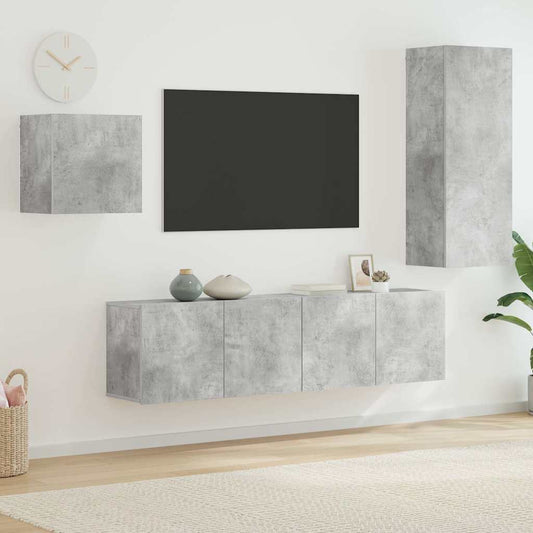 4 Piece TV Wall Units Concrete Grey Engineered Wood