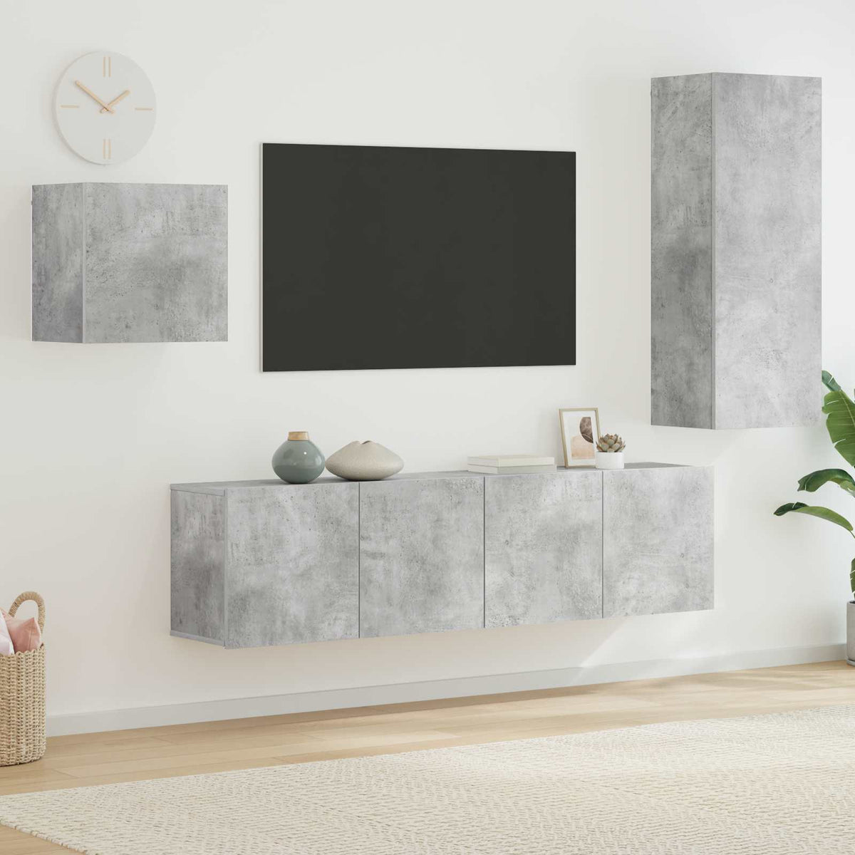 4 Piece TV Wall Units Concrete Grey Engineered Wood