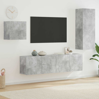 4 Piece TV Wall Units Concrete Grey Engineered Wood