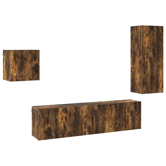 4 Piece TV Wall Units Smoked Oak Engineered Wood