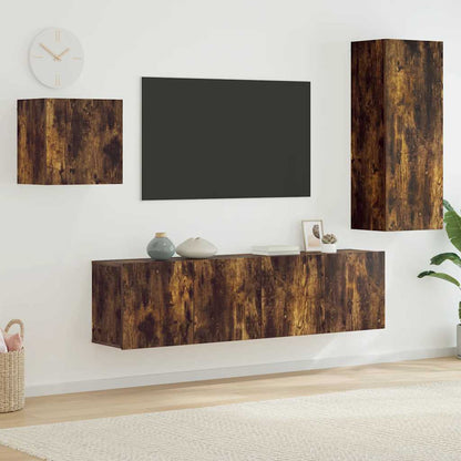 4 Piece TV Wall Units Smoked Oak Engineered Wood