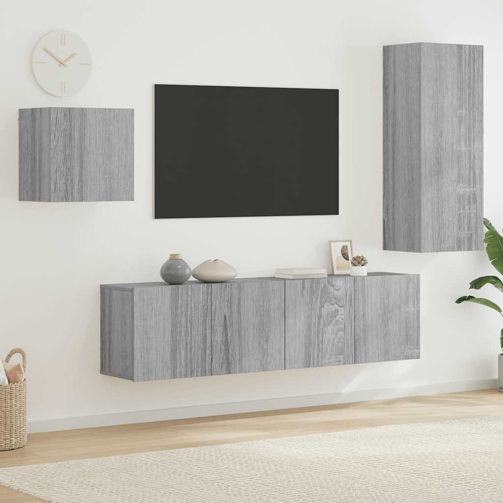4 Piece TV Wall Units Grey Sonoma Engineered Wood