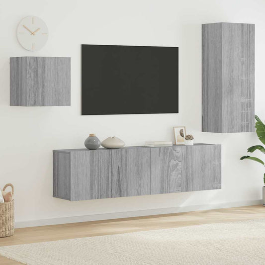 4 Piece TV Wall Units Grey Sonoma Engineered Wood