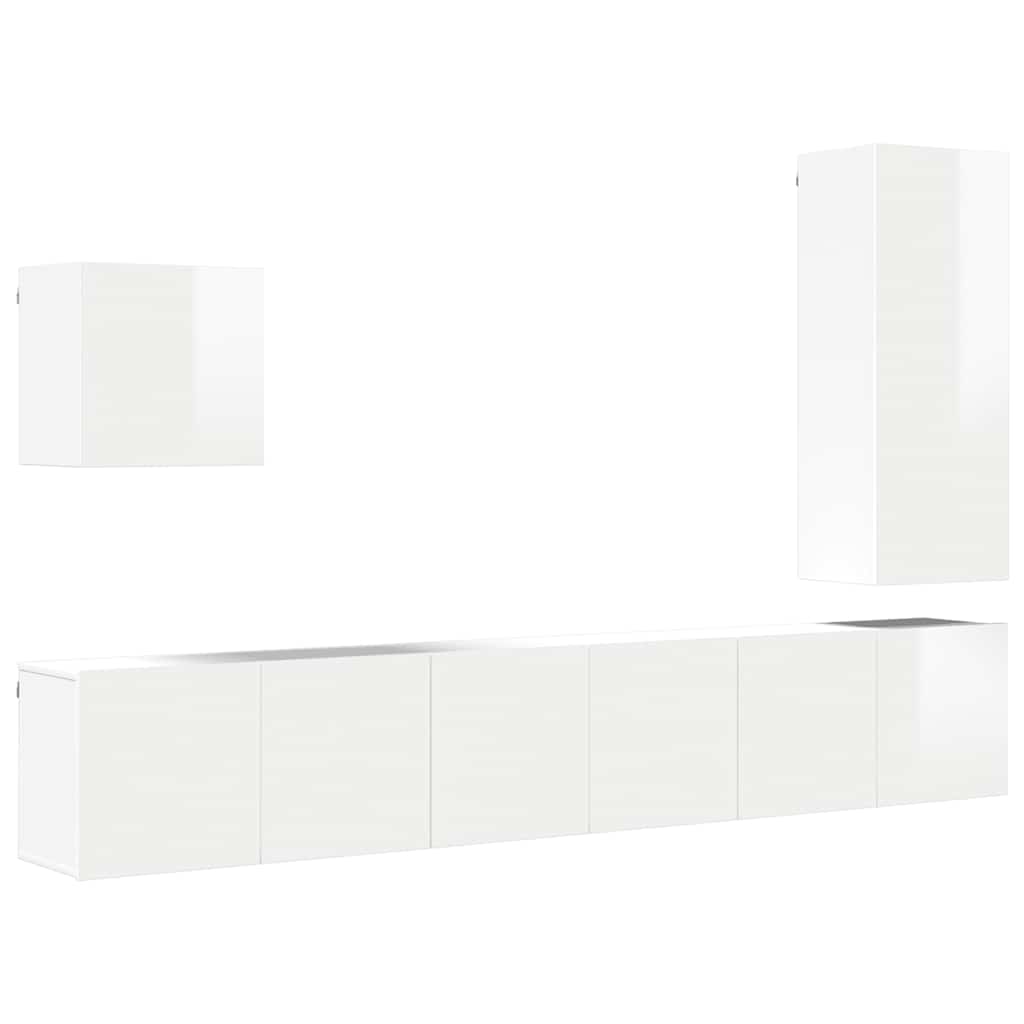 5 Piece TV Wall Units White Engineered Wood
