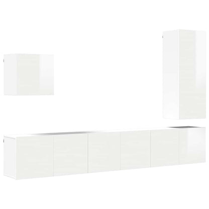 5 Piece TV Wall Units White Engineered Wood
