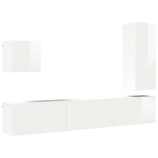 5 Piece TV Wall Units White Engineered Wood