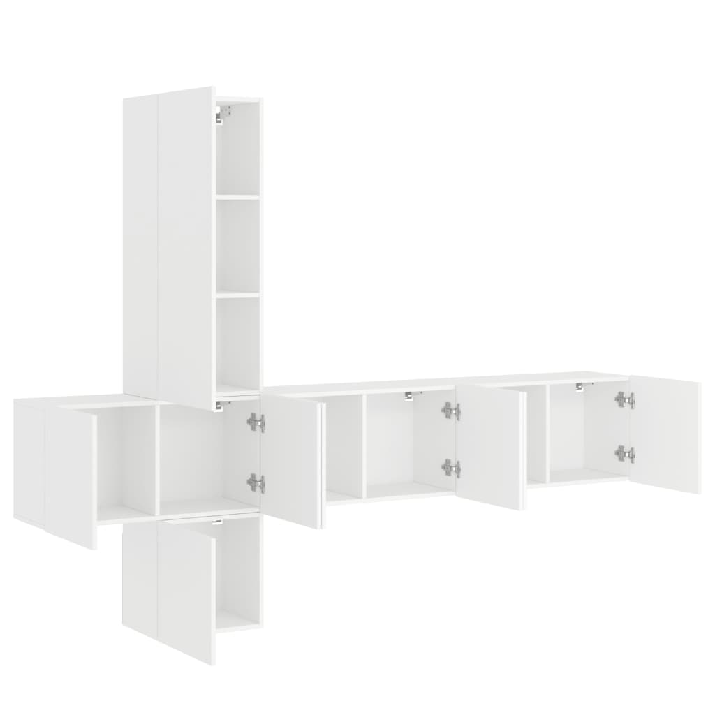 5 Piece TV Wall Units White Engineered Wood