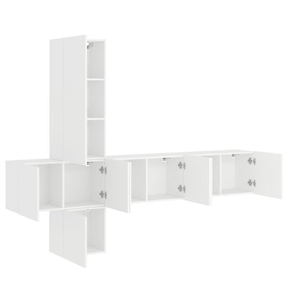 5 Piece TV Wall Units White Engineered Wood