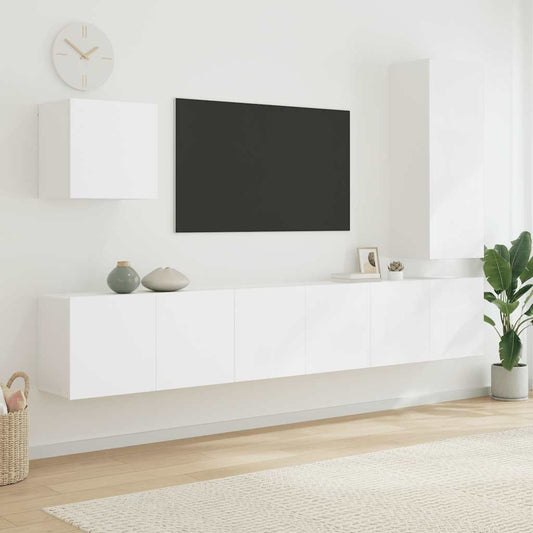 5 Piece TV Wall Units White Engineered Wood