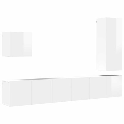 5 Piece TV Wall Units White Engineered Wood