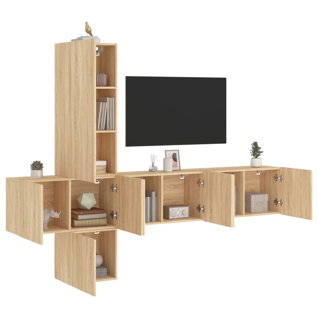 TV Wall Unit | Sonoma oak | Engineered wood | Floating TV Wall Unit
