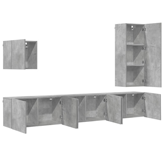 5 Piece TV Wall Units Concrete Grey Engineered Wood