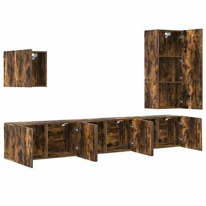 5 Piece TV Wall Units Smoked Oak Engineered Wood